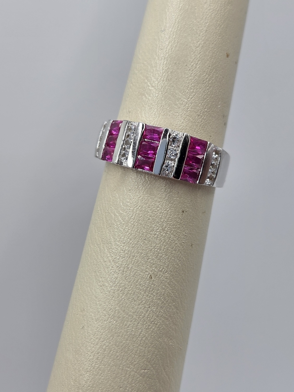 NEW 925 Sterling Silver Ruby Ring Lab Created White Sapphire Size 7 Fine Jewelry